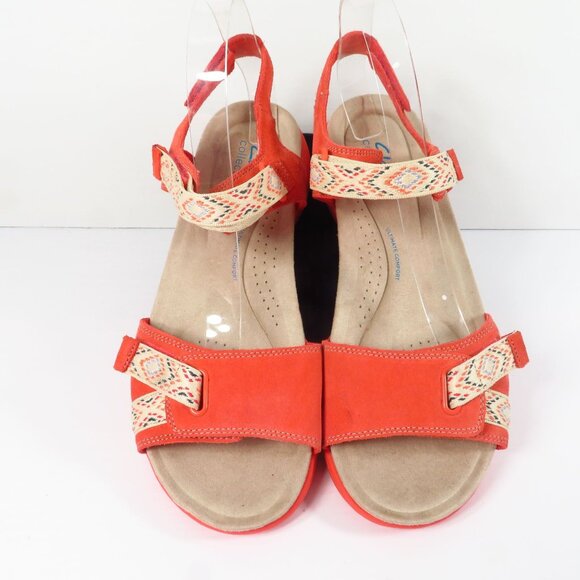 Clarks Collection Adjustable Suede Sandals Amanda Sprint Coral Pink Women's 10 W - Picture 4 of 12